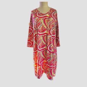 Lulu-B Psychedelic Dress with Lattice Cut Out Sleeves Orange and Pink Size XL